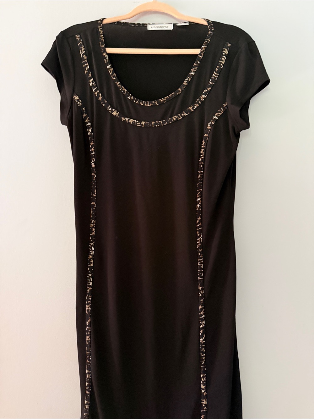 Dressy Liz Claiborne Black Cocktail Dress with Leopard Trim